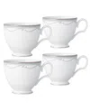 Noritake Satin Flourish 4 Piece Cup Set, Service For 4 In White