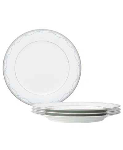 Noritake Satin Flourish 4 Piece Dinner Plate Set, Service For 4 In White