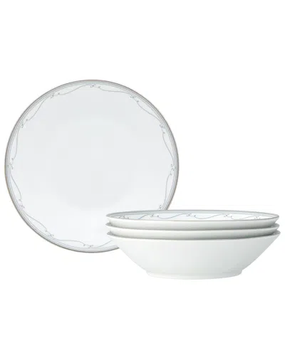 Noritake Satin Flourish 4 Piece Soup Bowl Set, Service For 4 In White