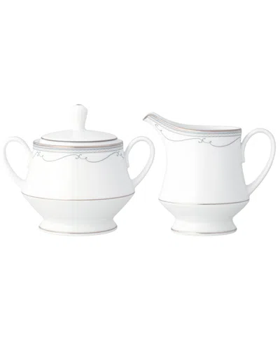 Noritake Satin Flourish Sugar And Creamer, Set Of 2 In White