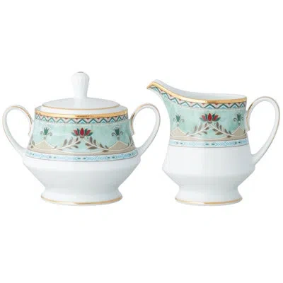 Noritake Serene Garden Sugar And Creamer Set In White;green