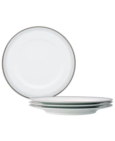 Noritake Silver Colonnade 4 Piece Dinner Plate Set, Service For 4 In White