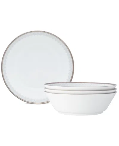 Noritake Silver Colonnade 4 Piece Soup Bowl Set, Service For 4 In White