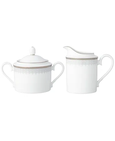 Noritake Silver Colonnade Sugar And Creamer, Set Of 2 In White