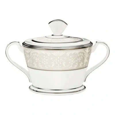 Noritake Silver Palace 12 Oz. Sugar Bowl With Cover In White