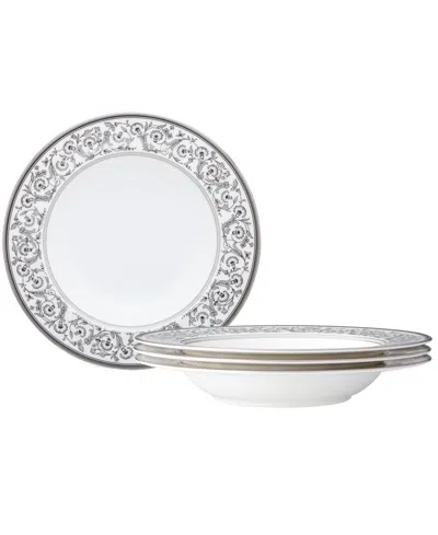 Noritake Summit Platinum Set Of 4 Soup Bowls, Service For 4 In White