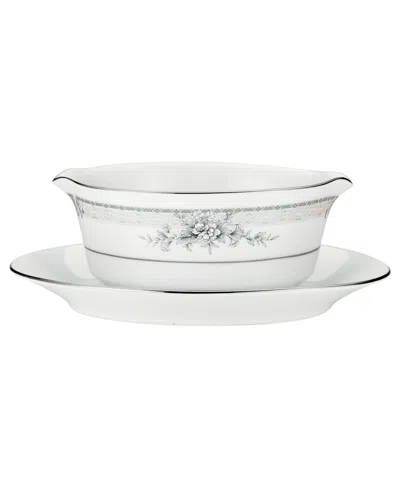 Noritake Sweet Leilani Gravy Boat & Stand Set In Silver