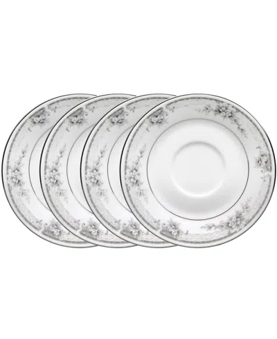 Noritake Sweet Leilani Set Of 4 Saucers, Service For 4 In Silver