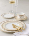 Noritake Trefolio Gold Dinnerware Schott Zwiesel Modo Glassware Hampton Forge Skandia Zephyr Gold Flatware