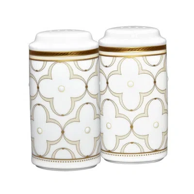 Noritake Trefolio Gold Salt And Pepper Set In White;gold