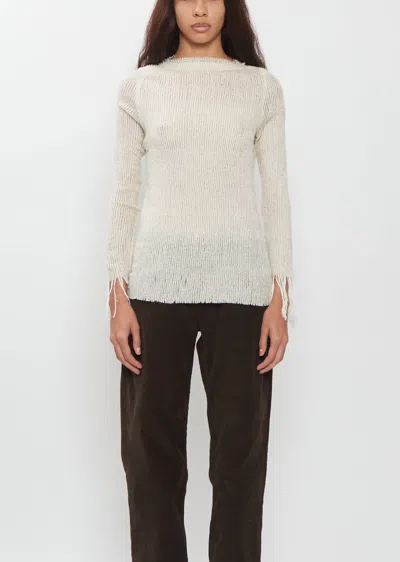 Norlha Fringed Feather Long Sleeve Top In Natural Yak White