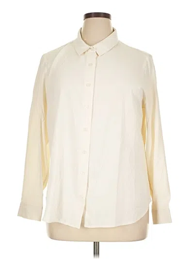 Pre-owned Norm Thompson 3/4 Sleeve Silk Top Ivory Collared Neckline Tops In White