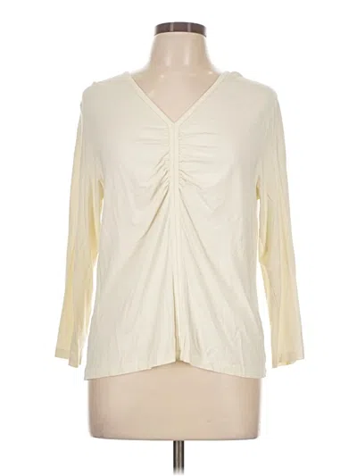 Pre-owned Norm Thompson 3/4 Sleeve Top Ivory Plunge Neckline Tops In White
