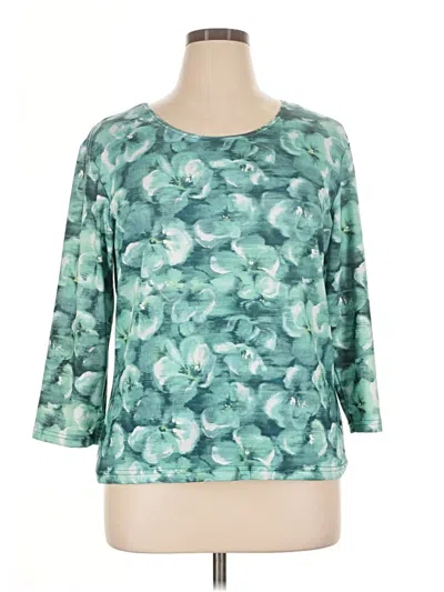 Pre-owned Norm Thompson 3/4 Sleeve Top Teal Boatneck Tops