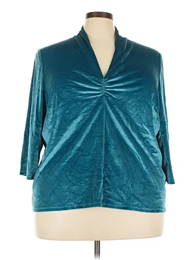 Pre-owned Norm Thompson 3/4 Sleeve Top Teal Cowl Neck Tops