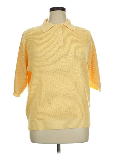 Pre-owned Norm Thompson 3/4 Sleeve Top Yellow Collared Neckline Tops