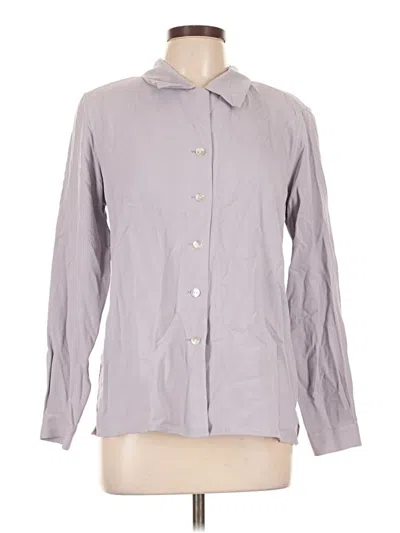 Pre-owned Norm Thompson Long Sleeve Silk Top Purple Collared Neckline Tops