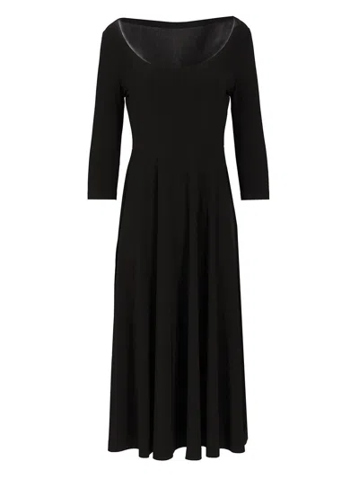 NORMA KAMALI -LONG SLEEVE REVERSIBLE SCOOP NECK FLAIRED DRESS DRESSES BLACK