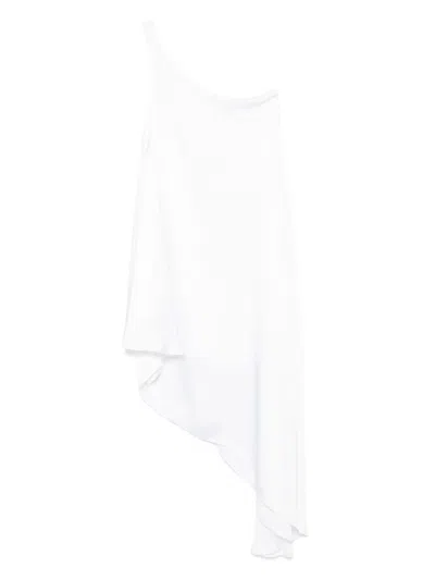 Norma Kamali One Shoulder Diagonal Tunic Top In White