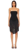 Norma Kamali 18" Fringe Bishop Strapless Minidress In 黑色