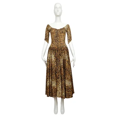 Pre-owned Norma Kamali 1980  Leopard Printed Jersey Runway Dress In Brown