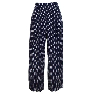 Pre-owned Norma Kamali 1980s  Navy Blue Polka Dot Silk Trousers