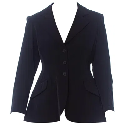 Pre-owned Norma Kamali 1990's  Black Poly/lycra Classic Peak Lapel Pant Suit From Kamali'