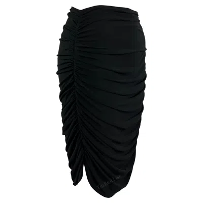 Pre-owned Norma Kamali 1990s  Black Ruched Stretch Bodycon Skirt L