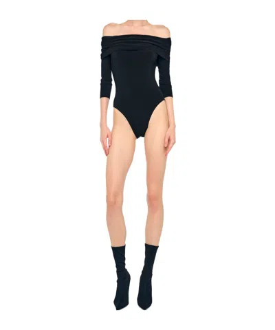 Norma Kamali 3/4 Sleeve Cowl Bodysuit In Black