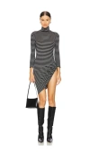 Norma Kamali 3/4 Sleeve Turtleneck Side Drape Micro Dress In Black