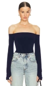 Norma Kamali Long Sleeve Off Shoulder Top In 纯正海军蓝