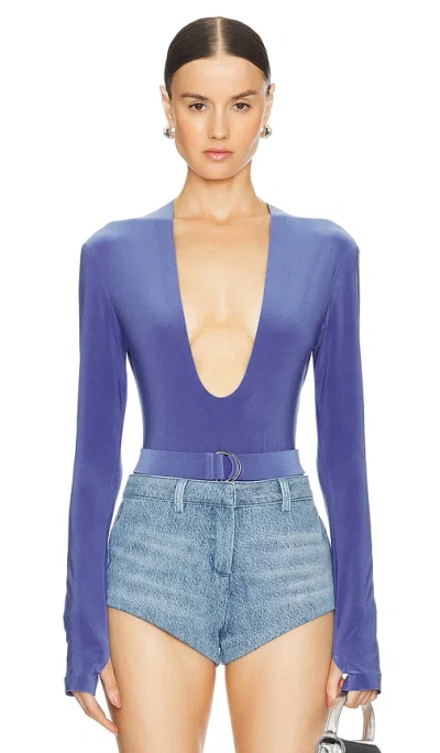 Norma Kamali Long Sleeve Deep U Neck Bodysuit In 军绿