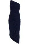 Norma Kamali Diana Shirred One-shoulder Asymmetric Dress In Blue