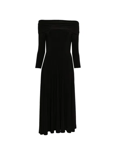 Norma Kamali Abito Midi Nero Con Scollo Bardot E Maniche Lunghe  In Multi