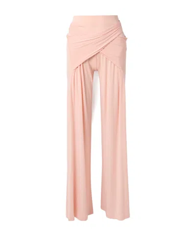 Norma Kamali Elephant Wrap-effect Draped Stretch-jersey Wide-leg Pants In Pink