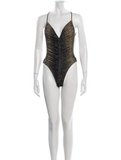 Pre-owned Norma Kamali Animal Print Cutout Accent One-piece In Brown