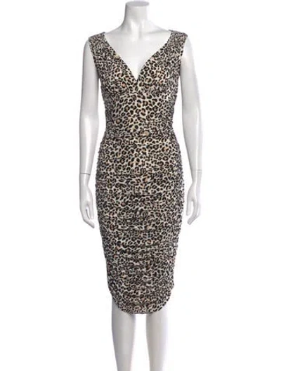 Pre-owned Norma Kamali Animal Print Knee-length Dress In White