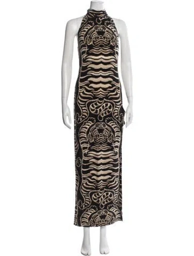 Pre-owned Norma Kamali Animal Print Long Dress In Black