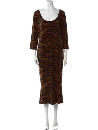 Pre-owned Norma Kamali Animal Print Long Dress In Brown
