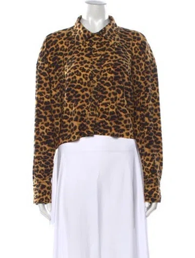 Pre-owned Norma Kamali Animal Print Long Sleeve Top In Brown