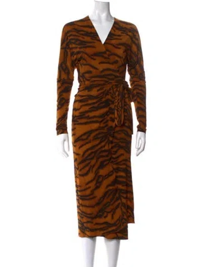 Pre-owned Norma Kamali Animal Print Midi Length Dress In Brown