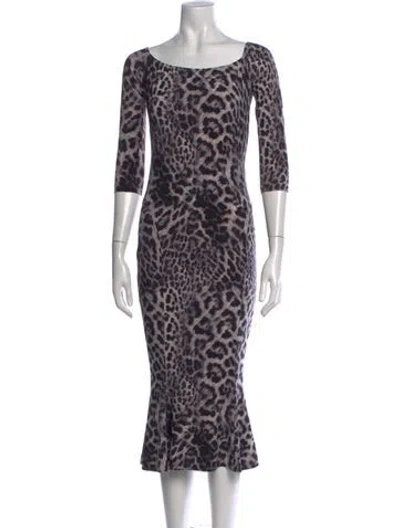 Pre-owned Norma Kamali Animal Print Midi Length Dress In Grey