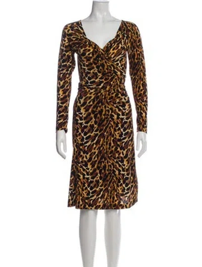 Pre-owned Norma Kamali Animal Print Midi Length Dress In Orange