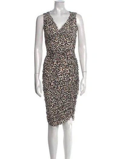 Pre-owned Norma Kamali Animal Print Midi Length Dress In White