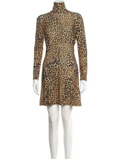 Pre-owned Norma Kamali Animal Print Mini Dress In Brown