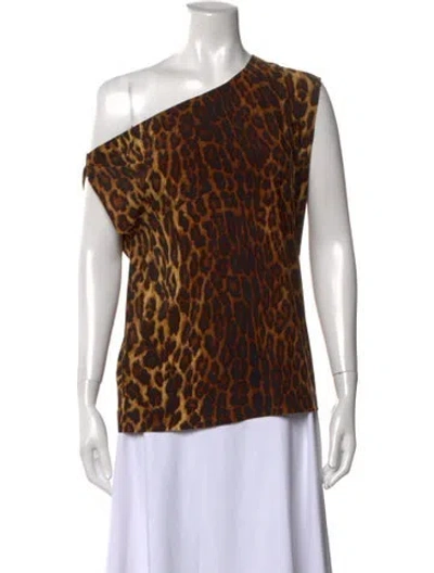 Pre-owned Norma Kamali Animal Print Off-the-shoulder Top In Brown