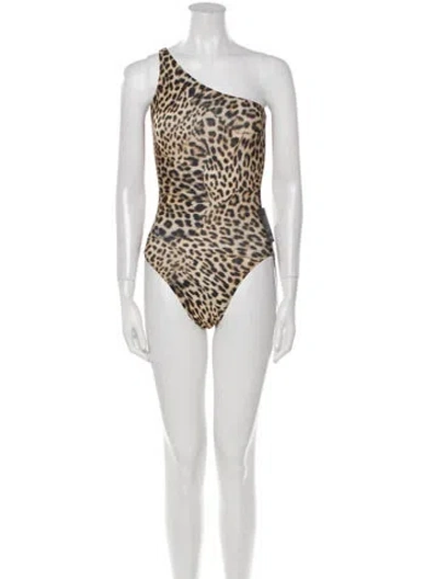 Pre-owned Norma Kamali Animal Print One-shoulder Bodysuit W/ Tags In Black