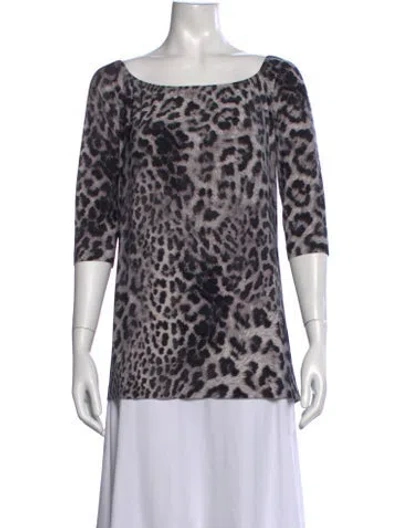 Pre-owned Norma Kamali Animal Print Scoop Neck Top In Grey