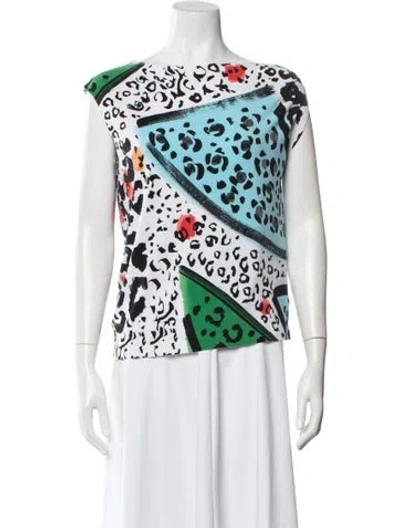 Pre-owned Norma Kamali Animal Print Scoop Neck Top In White