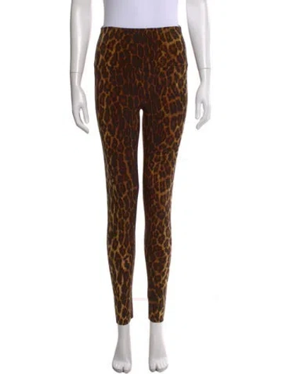 Pre-owned Norma Kamali Animal Print Skinny Leg Pants In Brown
